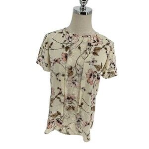 Karl Lagerfeld Top Women's Size XS Cream With Pink Floral Lace Accents